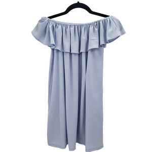 Mooloola Boutique Baby Blue Tunic Top Womens Size Large Ruffle Off Shoulder